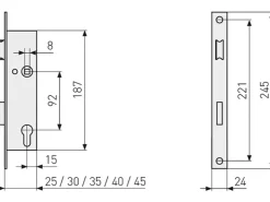 Abus Wohnungseingangstüren|Terrassentüren^Rohrrahmentür-Einsteckschloss Profilzyl. DIN L/DIN R Silber Dornm. 40 mm