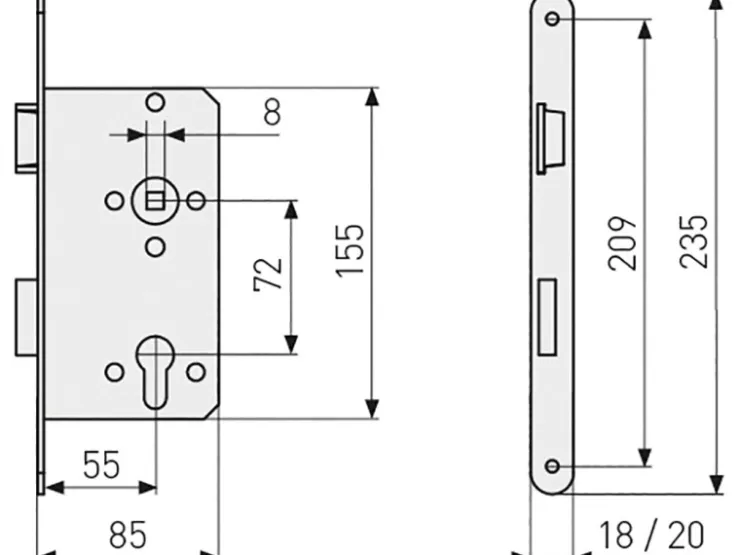 Abus Terrassentüren^Wohnungsabschlusstür-Einsteckschloss Edelstahl PZ DIN L Gold Stulpm. 20 mm
