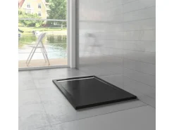 Abläufe|Steine^AICA 90x140x3cm Rechteck Duschtasse mit Ablaufgarnitur Schwarz Stein-Effekt Duschwanne