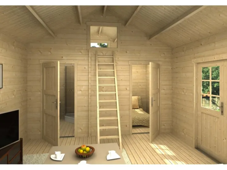 Alpholz Holzfenster^Gartenhaus Arizona 678 cm x 490 cm Satteldach mit Imprägniert in Pinie
