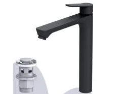 Abläufe^AM.PM Waschtischarmatur Hoch mit Klick-Ablaufgarnitur Hit Wasserhahn Bad, Mischbatterie FTA92222 Schwarz