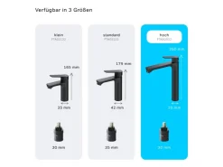 Abläufe^AM.PM Waschtischarmatur Hoch mit Klick-Ablaufgarnitur Hit Wasserhahn Bad, Mischbatterie FTA92222 Schwarz