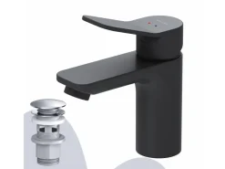 Abläufe^AM.PM Waschtischarmatur mit Klick-Ablauf, Waschbecken Armatur, Mischbatterie FXA82122 X-Joy Wasserhahn Bad Schwarz