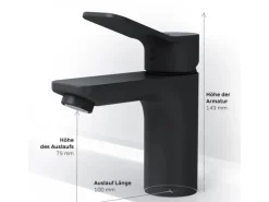 Abläufe^AM.PM Waschtischarmatur mit Klick-Ablauf, Waschbecken Armatur, Mischbatterie FXA82122 X-Joy Wasserhahn Bad Schwarz