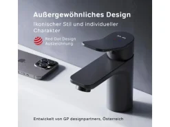 Abläufe^AM.PM Waschtischarmatur mit Klick-Ablauf, Waschbecken Armatur, Mischbatterie FXA82122 X-Joy Wasserhahn Bad Schwarz