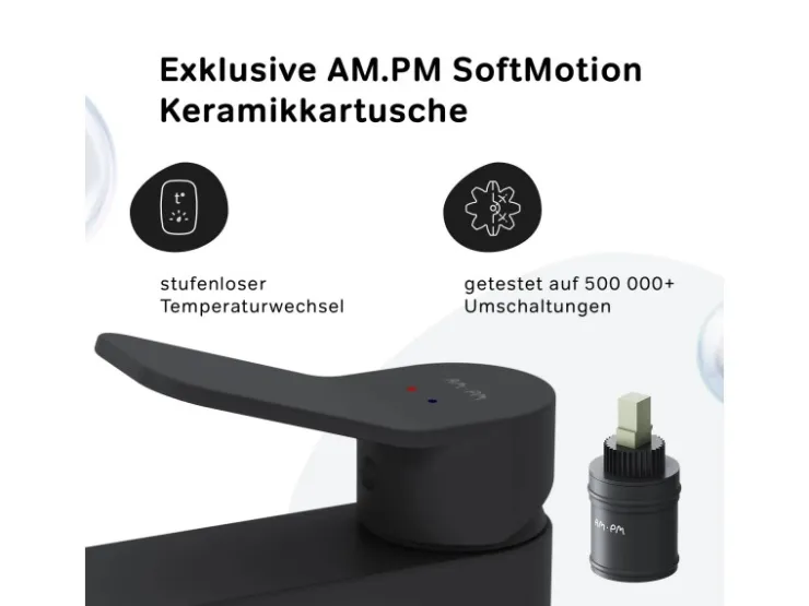 Abläufe^AM.PM Waschtischarmatur mit Klick-Ablauf, Waschbecken Armatur, Mischbatterie FXA82122 X-Joy Wasserhahn Bad Schwarz