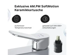Abläufe^AM.PM Waschtischarmatur mit Klick-Ablauf, Waschbecken Armatur, Mischbatterie FXA82100 X-Joy Wasserhahn Bad Chrom