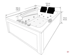 AcquaVapore Badlüfter^AquaVapore Whirlpool Pool Badewanne Wanne W12H-A 135x180cm mit Farblichtherapie