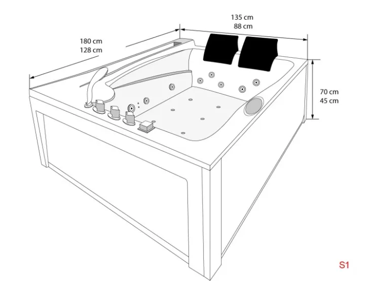 AcquaVapore Badlüfter^AquaVapore Whirlpool Pool Badewanne Wanne W12H-A 135x180cm mit Farblichtherapie