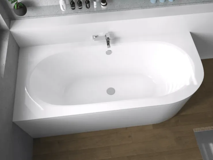 Abläufe^Bad Land Badewanne Eckwanne AVITA 180x80 Links Mit AcrylSchürze Ablauf Füße