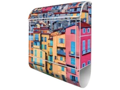 Musterfliesen*Banjado Design Briefkasten Weiß Pulverbeschichtet 39x47x14cm 2 Schlüssel Mit Zeitungsfach Motiv Häuserberg