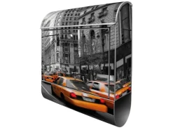 Banjado Türdichtungen^Design Briefkasten Silber Pulverbeschichtet 39x47x14cm 2 Schlüssel Mit Zeitungsfach Motiv New York Taxi