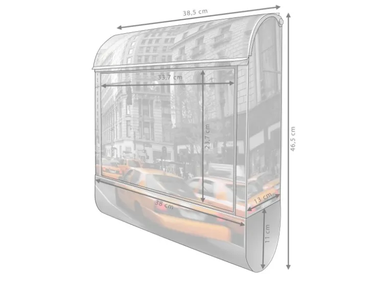 Banjado Türdichtungen^Design Briefkasten Silber Pulverbeschichtet 39x47x14cm 2 Schlüssel Mit Zeitungsfach Motiv New York Taxi