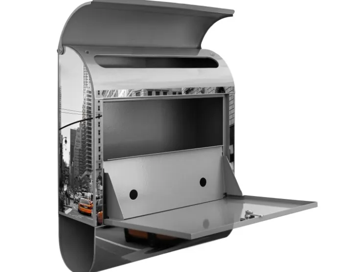 Banjado Türdichtungen^Design Briefkasten Silber Pulverbeschichtet 39x47x14cm 2 Schlüssel Mit Zeitungsfach Motiv New York Taxi