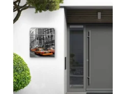 Banjado Türdichtungen^Design Briefkasten Silber Pulverbeschichtet 39x47x14cm 2 Schlüssel Mit Zeitungsfach Motiv New York Taxi