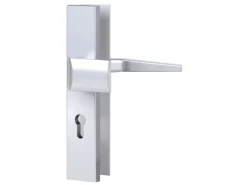 Wohnungseingangstüren*Basi - ES0 - Vollmaterial-Schutzbeschlag Alu F1 Wechsel-Garnitur Lochung PZ - 12 mm Schildstärke 92-10 mm - 7900-0201