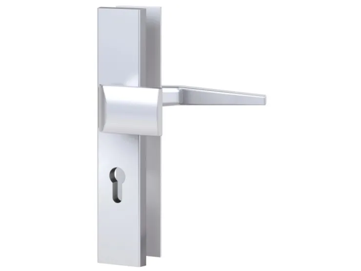 Wohnungseingangstüren*Basi - ES0 - Vollmaterial-Schutzbeschlag Alu F1 Wechsel-Garnitur Lochung PZ - 12 mm Schildstärke 92-10 mm - 7900-0201