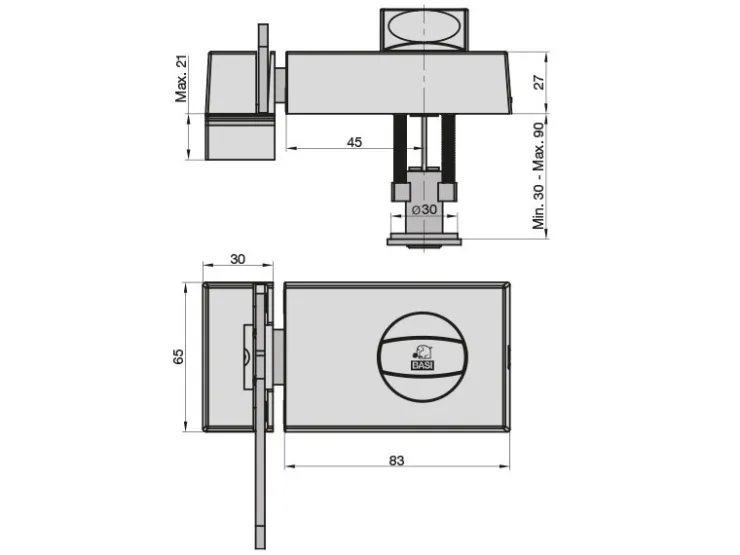 Wohnungseingangstüren*Basi - Türzusatzschloss - KS 500 - Dornmaß 45 mm - Silber - Käntige Ausführung - 2-Tourig -mit Sperrbügel - 1304-0205