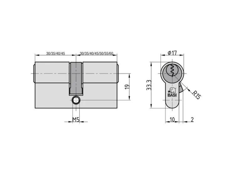 Wohnungseingangstüren*Basi - V50 - Profil-Doppelzylinder - 45/45 mm - Gleichschließend