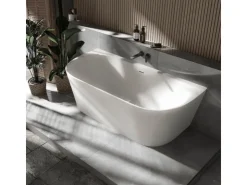 Abläufe^Bernstein Halb Freistehende Raumsparbadewanne NORA Acryl Weiß Matt 170x80 cm