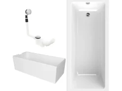 Abläufe^Calmwaters Rechteckwanne Modern Square 170x75 cm Set Wannenträger & Ablaufgarnitur 99000165