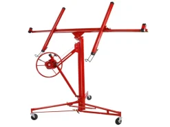 CCLIFE Bauzubehör^Plattenheber Klappbar für Trockenbau und Rigipsplatten XXL Plattenlift bis 68 kg Höhe 140-350 cm 3 Räder mit Feststellbremse Rot