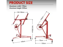 CCLIFE Bauzubehör^Plattenheber Klappbar für Trockenbau und Rigipsplatten XXL Plattenlift bis 68 kg Höhe 140-350 cm 3 Räder mit Feststellbremse Rot