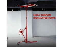 CCLIFE Bauzubehör^Plattenheber Klappbar für Trockenbau und Rigipsplatten XXL Plattenlift bis 68 kg Höhe 140-350 cm 3 Räder mit Feststellbremse Rot