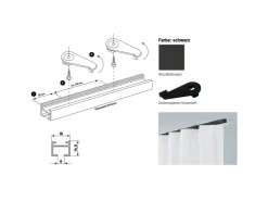 Deco-Raum Terrassentüren^Gardinenschiene nach Maß 1-Lauf Square 480cm Schwarz