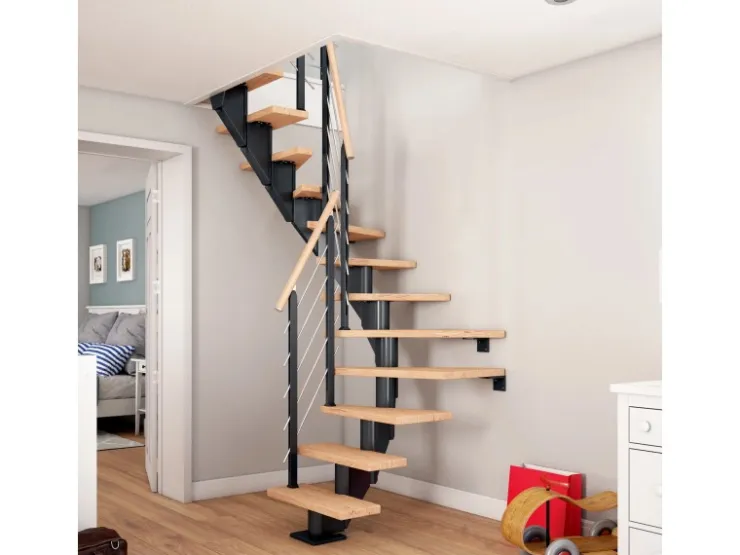 Dolle Innentreppen^Mittelholmtr. Frankfurt Eiche Weiß Anthr. GH bis 279 cm 1/2gew. 65 cm FSC®