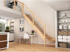 Innentreppen*Dolle Raumspartreppe Paris 1/4-gew. Links 83,5 cm E-Geländer FSC® Buche Lackiert