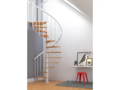 Dolle Handläufe|Innentreppen^Spindeltreppe Montreal Ø 120 cm Buchenfurnier Geländer Weiß FSC