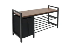 DuneDesign Möbelbauplatten^Metall Schuhregal mit Sitzbank und Korb 92 x 30 x 52 cm