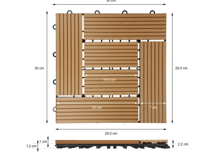 ECD Germany Mosaikfliesen^WPC Terrassenfliesen 30x30 cm 11Er Spar Set Mosaik Holzoptik Teak