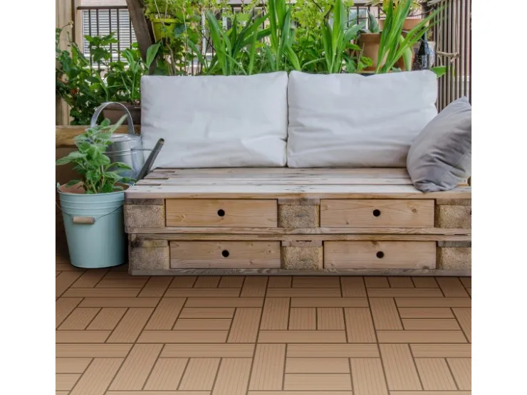 ECD Germany Mosaikfliesen^WPC Terrassenfliesen 30x30 cm 11Er Spar Set Mosaik Holzoptik Teak