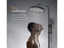 Abläufe^Emke Duschsystem mit Thermostat Mattschwarz Regendusche 3 Wasserstrahlarten Handbrause und Regendusche