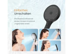 Abläufe^Emke Duschsystem mit Thermostat Mattschwarz Regendusche 3 Wasserstrahlarten Handbrause und Regendusche