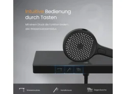 Abläufe^Emke Duschsystem mit Thermostat Mattschwarz Regendusche 3 Wasserstrahlarten Handbrause und Regendusche