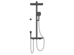 Abläufe^Emke Duschsystem Regendusche Anthrazit Matt LED-Anzeige Glasablage Duschsystem mit Thermostat mit 3+1 Elternteil und Kind Handbrause