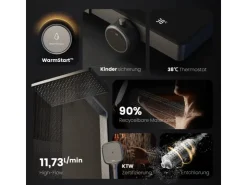 Abläufe^Emke Duschsystem Regendusche Anthrazit Matt LED-Anzeige Glasablage Duschsystem mit Thermostat mit 3+1 Elternteil und Kind Handbrause