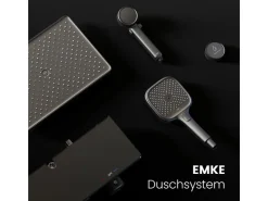 Abläufe^Emke Duschsystem Regendusche Anthrazit Matt LED-Anzeige Glasablage Duschsystem mit Thermostat mit 3+1 Elternteil und Kind Handbrause
