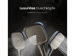 Abläufe^Emke Duschsystem Regendusche Anthrazit Matt LED-Anzeige Glasablage Duschsystem mit Thermostat mit 3+1 Elternteil und Kind Handbrause