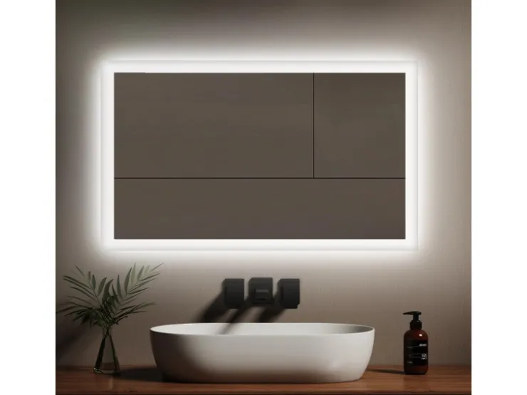 Badlüfter^Emke LED Badspiegel 100 x 60 cm Wandspiegel Badezimmerspiegel mit Beschlagfrei Kippschalter KaltweißWarmweiß