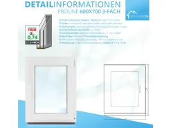 Framelux Kunststofffenster^Kunststofffenster Proline 3-Fach Verglasung 600 x 700 mm Linksanschlag Anthrazit