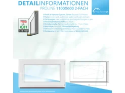 Framelux Kunststofffenster^Kunststofffenster Proline 2-Fach Verglasung 1100 x 600 mm Linksanschlag Anthrazit