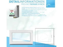 Framelux Kunststofffenster^Kunststofffenster Proline 3-Fach Verglasung 700 x 600 mm Linksanschlag Anthrazit