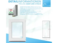 Framelux Kunststofffenster^Kunststofffenster Proline 3-Fach Verglasung 500 x 1200 mm Linksanschlag Anthrazit