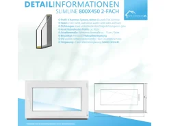Framelux Fensterdichtungen^Kunststofffenster Slimline 2-Fach Verglasung 800 x 450 mm Linksanschlag Weiß