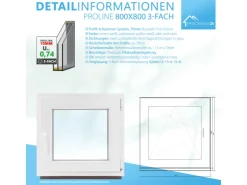 Framelux Kunststofffenster^Kunststofffenster Proline 3-Fach Verglasung 800 x 800 mm Linksanschlag Anthrazit