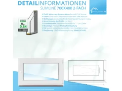 Kunststofffenster*Framelux Kunststofffenster Slimline 2-Fach Verglasung 700 x 400 mm Rechtsanschlag Anthrazit